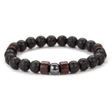 Load image into Gallery viewer, Men’s Volcanic Lava Stone &amp; Wooden Bead Bracelet – Handmade Tibetan Buddha Elastic Wristband