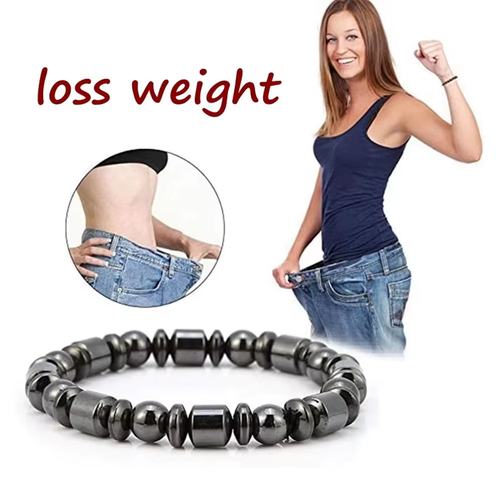 Unisex Black Stone Magnetic Therapy Bracelet – Slimming, Body Shaping & Wellness Beads Jewelry