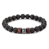 Load image into Gallery viewer, Men’s Volcanic Lava Stone &amp; Wooden Bead Bracelet – Handmade Tibetan Buddha Elastic Wristband