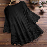 Load image into Gallery viewer, Boho Lace-Trim Linen-Cotton Blouse