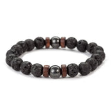 Load image into Gallery viewer, Men’s Volcanic Lava Stone &amp; Wooden Bead Bracelet – Handmade Tibetan Buddha Elastic Wristband