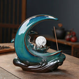 Load image into Gallery viewer, Moon Incense Burner Ceramic Waterfall Incense Burner Well-Designed Incense Holder Aromatherapy Ornament Home Decor