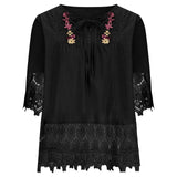 Load image into Gallery viewer, Boho Lace-Trim Linen-Cotton Blouse